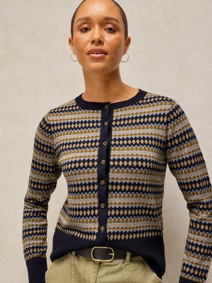 White Stuff Lois Cotton Fair Isle Cardigan, Navy/Multi, Navy/Multi