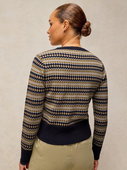 White Stuff Lois Cotton Fair Isle Cardigan, Navy/Multi - view 2, Navy/Multi