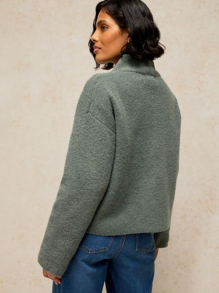 White Stuff Margot High Neck Cardigan, Dark Green - view 2, Dark Green
