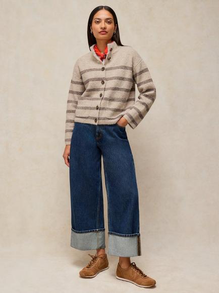 White Stuff Margot High Neck Stripe Cardigan, Natural/Multi, Natural/Multi