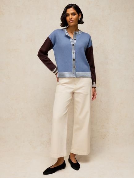 White Stuff Sansa Striped Trim Cardigan, Blue/Multi, Blue/Multi