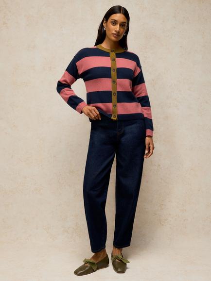 White Stuff Sansa Striped Cardigan, Pink/Multi, Pink/Multi