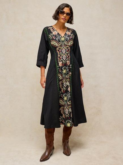 White Stuff Kate Floral Midi Dress, Black/Multi, Black/Multi