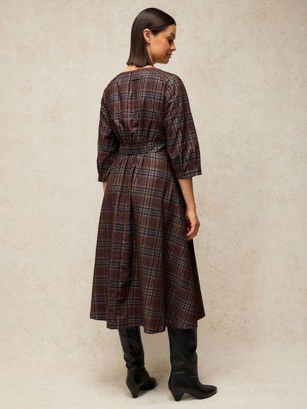 White Stuff Kate Cotton Check Midi Dress, Brown/Multi - view 2, Brown/Multi
