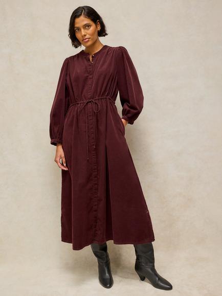 White Stuff Lana Corduroy Midi Shirt Dress, Dark Plum, Dark Plum