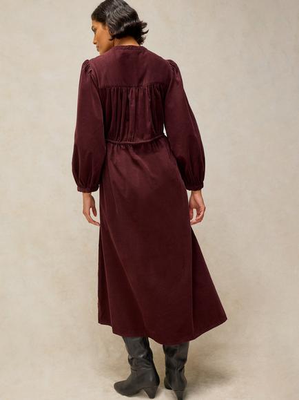 White Stuff Lana Corduroy Midi Shirt Dress, Dark Plum - view 2, Dark Plum