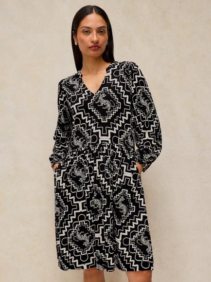 White Stuff Lola Jersey Knee Length Dress containing TENCEL™ Modal, Black, Black