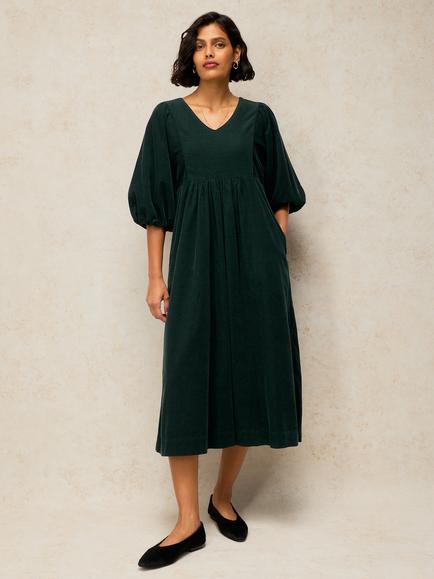 White Stuff Matilda Cotton A-Line Midi Dress, Dark Green, Dark Green