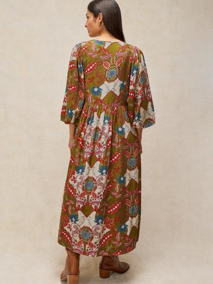 White Stuff Matilda Floral Midi Dress containing LENZING™ ECOVERO™ Viscose, Green/Multi - view 2, Green/Multi