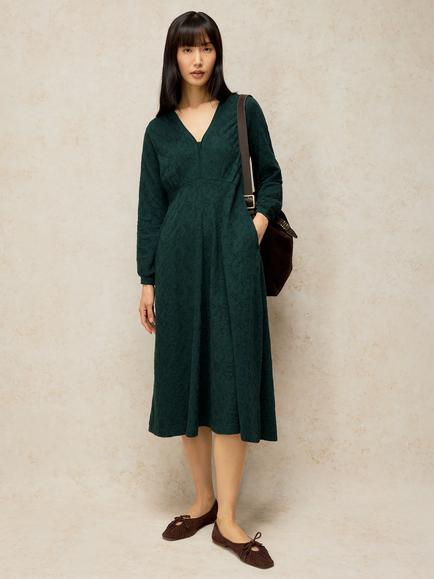 White Stuff Megan Cotton Embroidered Midi Dress, Dark Green, Dark Green