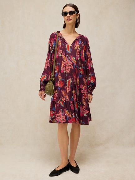 White Stuff Miley V-Neck Floral Dress containing LENZING™ ECOVERO™ Viscose, Plum, Plum