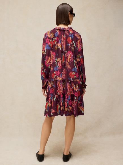 White Stuff Miley V-Neck Floral Dress containing LENZING™ ECOVERO™ Viscose, Plum - view 2, Plum