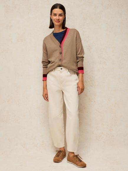 White Stuff Katie Colour Block V-Neck Cardigan, Natural/Multi, Natural/Multi