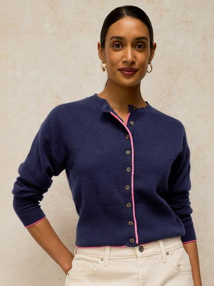White Stuff Kylie Cashmere Round Neck Cardigan - view 2, Dark Navy