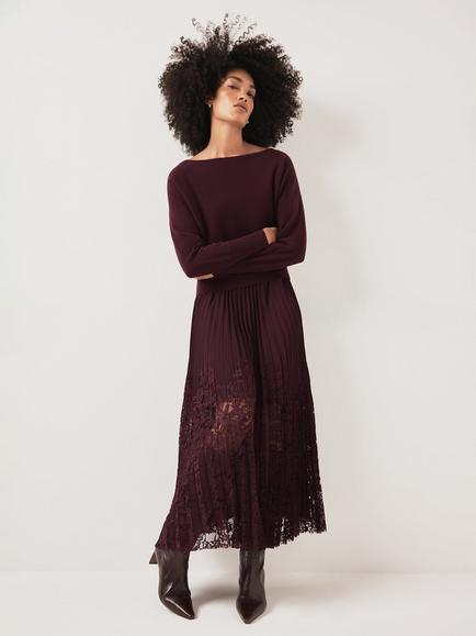 Mint Velvet Lace Ultimate Multitasker Midi Dress, Red Burgundy, Red Burgundy