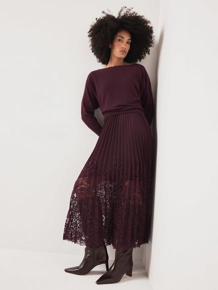 Mint Velvet Lace Ultimate Multitasker Midi Dress, Red Burgundy - view 2, Red Burgundy