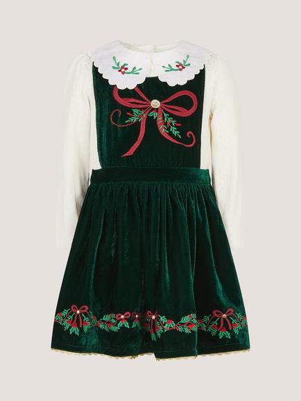 Monsoon Baby Christmas Pinafore and Top Set, Green, Green
