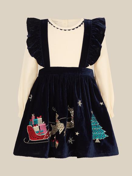 Monsoon Baby Christmas Sequin Pinafore and Top Set, Navy, Navy