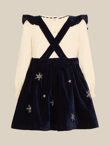 Monsoon Baby Christmas Sequin Pinafore and Top Set, Navy - view 2, Navy