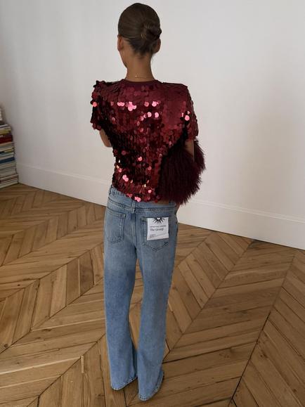 Never Fully Dressed Sequin T-Shirts, Burgundy - view 2, Burgundy