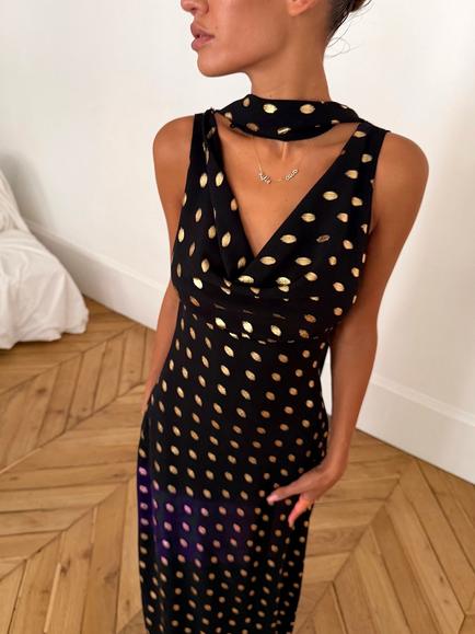 Never Fully Dressed Sophie Spot Maxi Dress - view 2, Black/Gold
