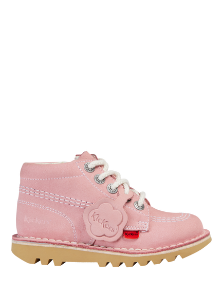 Kickers Kids' Kick Hi Nubuck Leather Lace-Up Boots, Pink, Pink