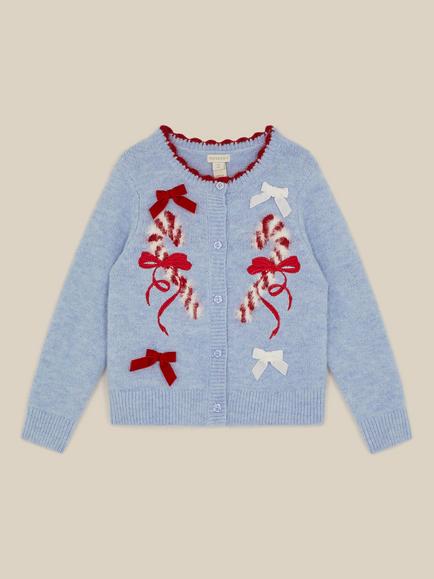 Monsoon Kids' Candy Cane Christmas Cardigan, Blue, Blue