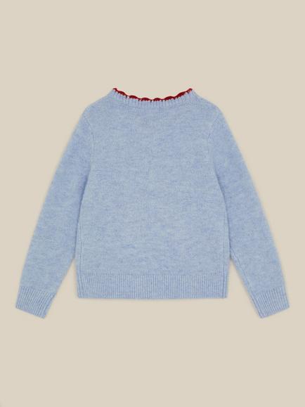 Monsoon Kids' Candy Cane Christmas Cardigan, Blue - view 2, Blue