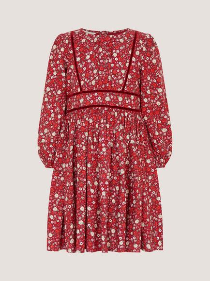Monsoon Kids' Ditsy Floral Velvet Dress, Red, Red