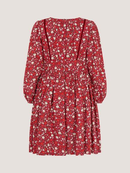 Monsoon Kids' Ditsy Floral Velvet Dress, Red - view 2, Red
