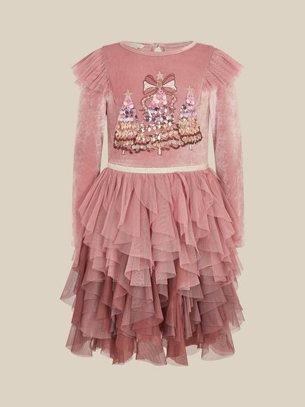 Monsoon Kids' Christmas Tree Disco Dress, Pink, Pink