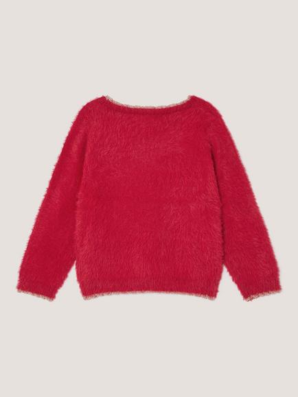 Monsoon Kids' Sequin Bow Knitted Jumper, Red - view 2, Red