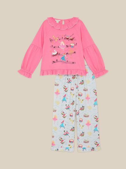 Monsoon Kids' Long Sleeve Christmas Nutcracker Print Pyjama Set, Pink, Pink
