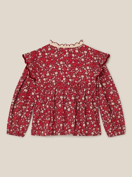 Monsoon Kids' Ditsy Floral Long Sleeve Blouse, Burgundy - view 2, Burgundy