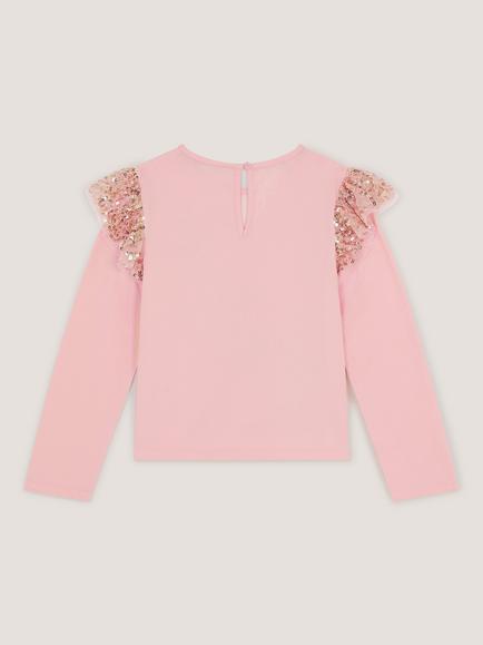 Monsoon Kids' Long Sleeve Sequin Christmas Reindeer Top, Pink - view 2, Pink