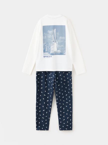 Mango Kids' Space Print Pyjamas, Off White - view 2, Off White