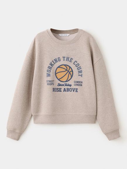 Mango Kids' Sudadera Cotton Blend Basketball Print Sweatshirt, Sand, Sand