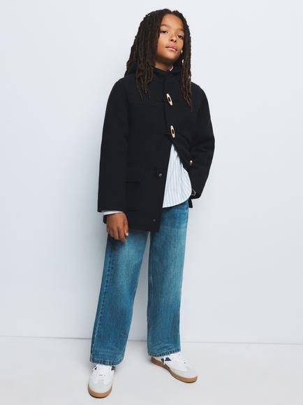 Mango Kids' Hooded Toggle Duffle Coat, Navy, Navy