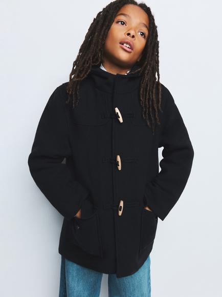 Mango Kids' Hooded Toggle Duffle Coat, Navy - view 2, Navy