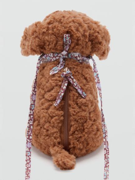 Mango Kids' Fluffy Dog Mini Backpack, Caramel - view 2, Caramel