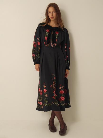 Monsoon Camille Floral Print Midi Dress containing LENZING™ ECOVERO™ Viscose, Black, Black