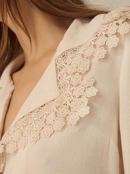Monsoon Ava Floral Lace Blouse, Cream - view 2, Cream