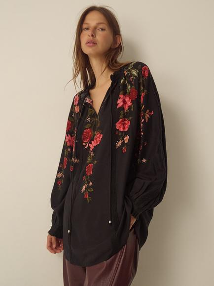 Monsoon Camille Floral Print Long Sleeve Top containing LENZING™ ECOVERO™ Viscose, Black, Black