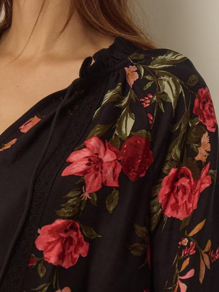 Monsoon Camille Floral Print Long Sleeve Top containing LENZING™ ECOVERO™ Viscose, Black - view 2, Black