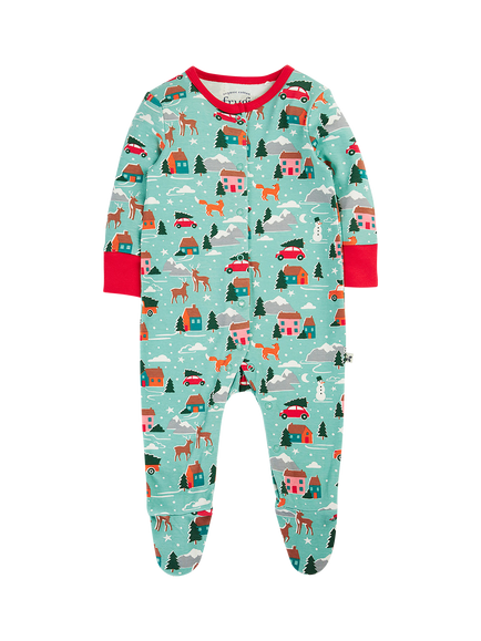 Frugi Baby Lovely Long Sleeve Babygrow, Moss Winter Drives, Moss Winter Drives
