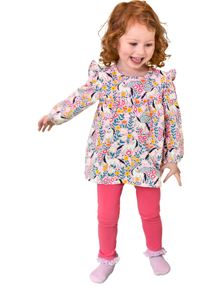 Frugi Kids' Charlotte Long Sleeve Top and Leggings Set, Rhubarb/Floralflight - view 2, Rhubarb/Floralflight