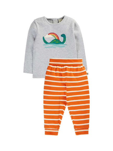 Frugi Kids' Frankie Top and Joggers Set, Grey Marl/Nessie, Grey Marl/Nessie