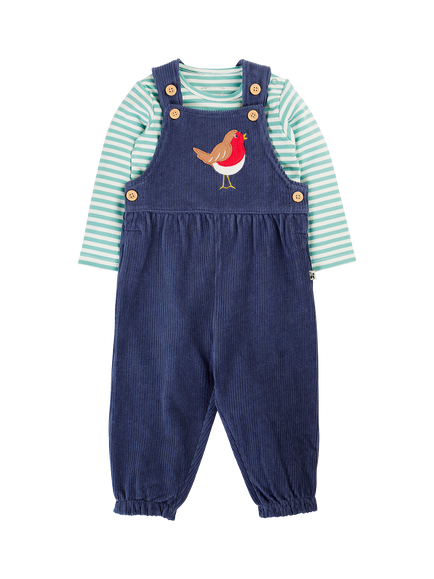 Frugi Baby Veryan Bodysuit and Dungaree Set, Navy/Robin, Navy/Robin
