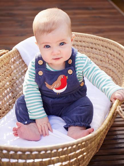 Frugi Baby Veryan Bodysuit and Dungaree Set, Navy/Robin - view 2, Navy/Robin
