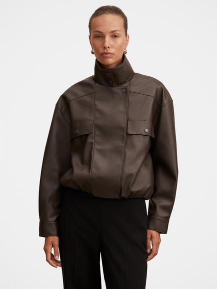 Forever New Angela Funnel Neck Vegan Leather Bomber Jacket, Chocolate, Chocolate